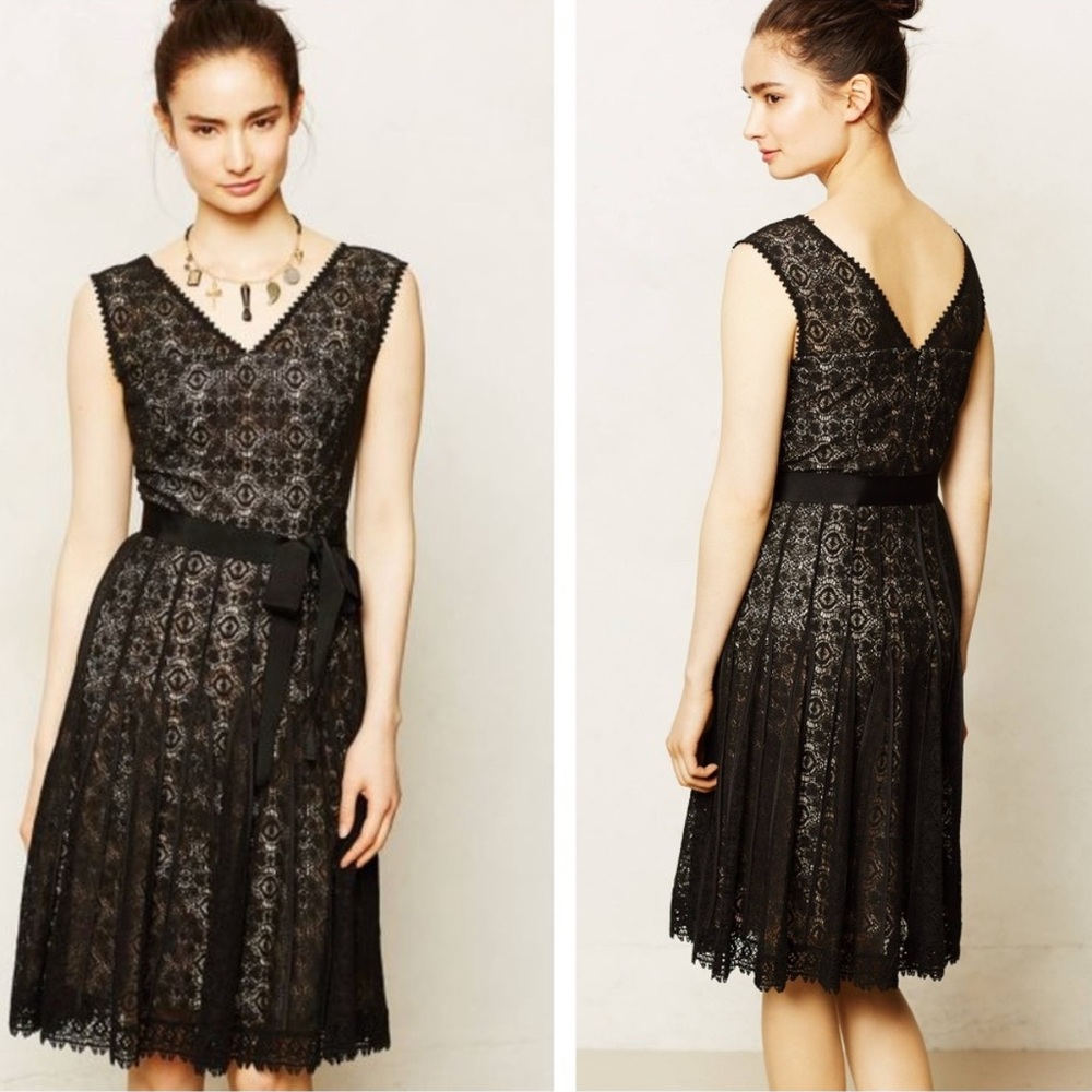 Maeve Anthropologie Zane Black Lace Cocktail Dress Vintage Inspired Whimsigoth